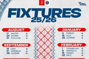 巴黎新賽季聯(lián)賽賽程：首輪8月17日客戰(zhàn)南特 末輪客戰(zhàn)巴黎FC