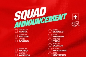 瑞士世預(yù)賽名單：扎卡領(lǐng)銜，科貝爾、亞沙里、阿坎吉、恩多耶在列