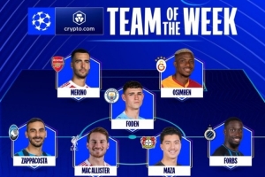 歐足聯(lián)官方本輪歐冠最佳陣：福登、梅里諾領(lǐng)銜，諾伊爾在列