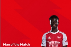 得票率33%！英超官方：薩卡被球迷票選為桑德蘭vs阿森納全場最佳