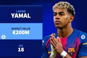 德轉列16-25歲各年齡最高身價：亞馬爾2億，貝林、哈蘭德均1.8億