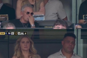 巴黎3-0皇馬！看臺(tái)上大羅的反應(yīng)