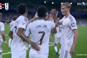 超強個人能力！維尼修斯一條龍推進低射破門！皇馬1分鐘2球反超